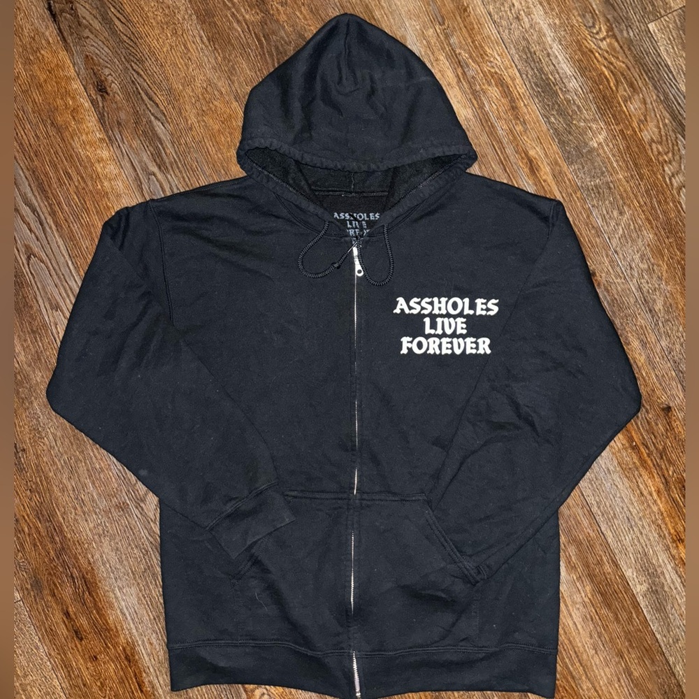 Assholes Live Forever Zip Up Hoodie size Medium